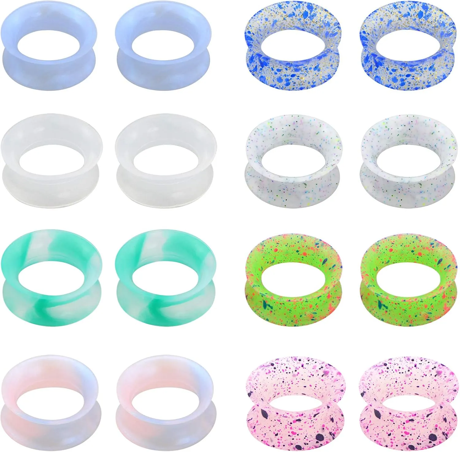 Jewseen 16Pcs Silicone Ear Gauges Flexible Flesh Tunnels Plugs Ear Piercing Jewelry 6g-1''Mixed Color Set
