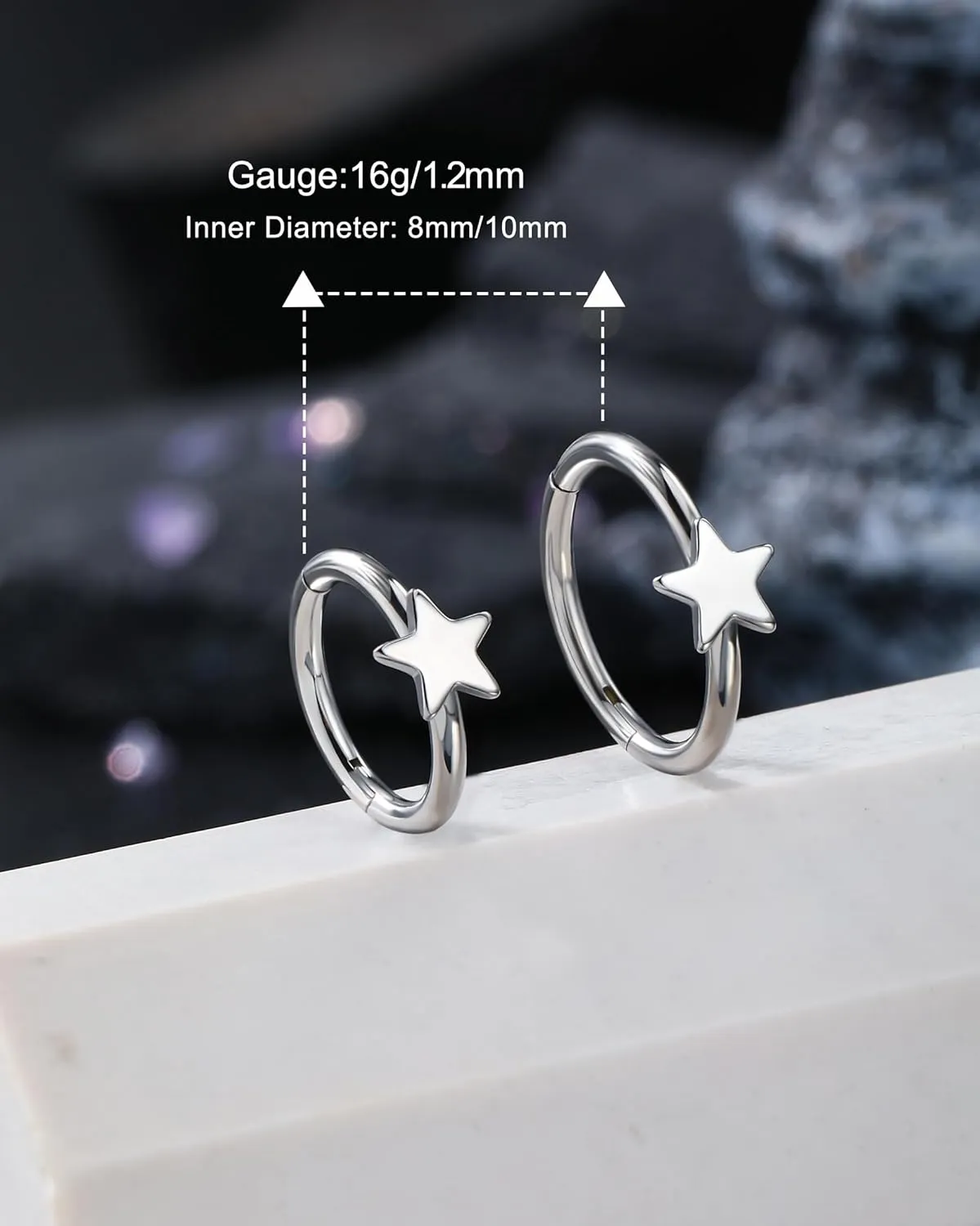 Jewseen 316L Surgical Steel Cartilage Hoop Earrings Star Nose Hoop Ring 16g 18g 20g Lip Ring Tragus Daith Helix Piercing Jewelry for Women