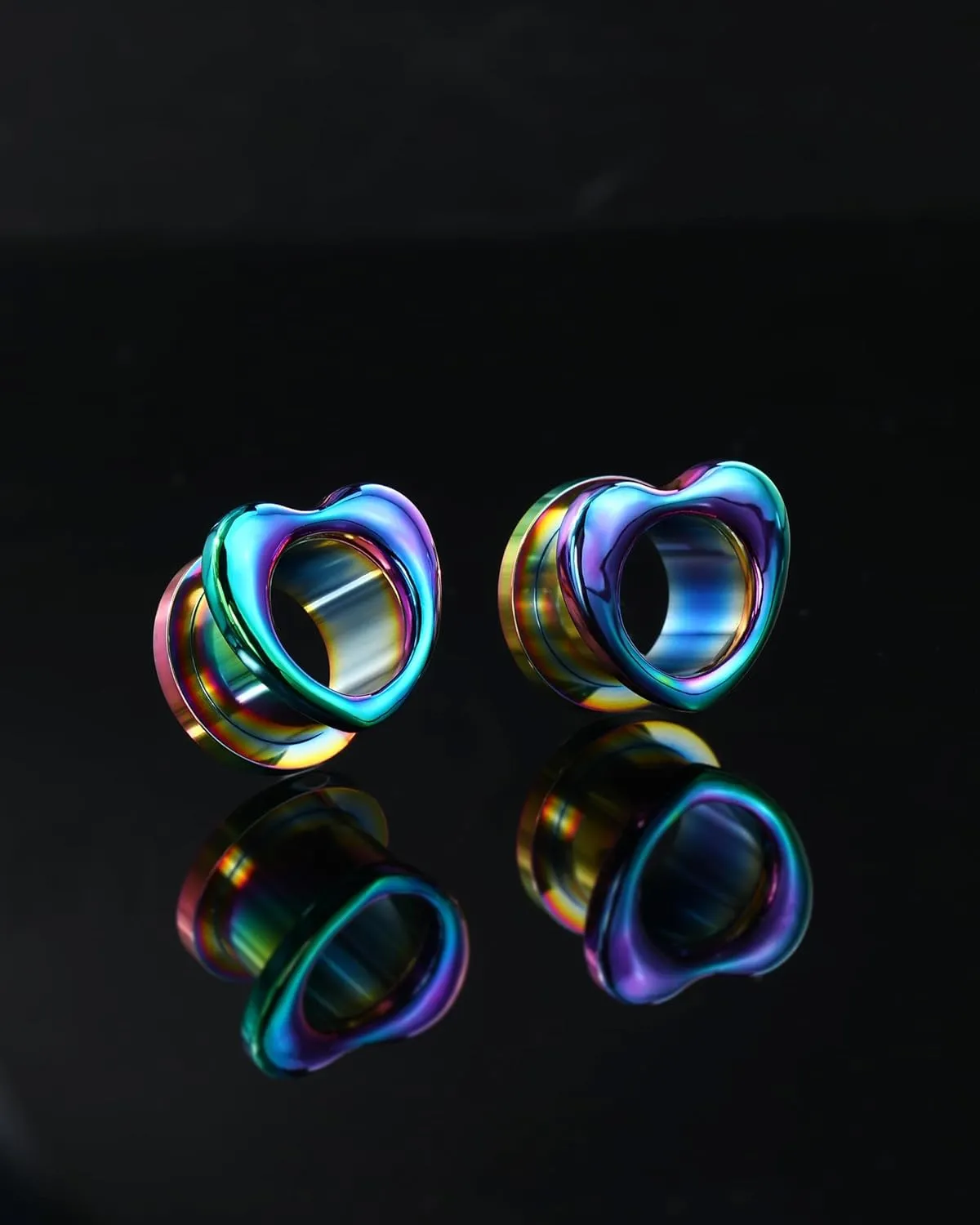 Jewseen Rainbow Heart Ear Plugs Ear Gauges Plugs and Tunnels Ear Stretchers Gauges 316L Stainless Steel Ear Expander 2g-3/4'' Piercings Earring