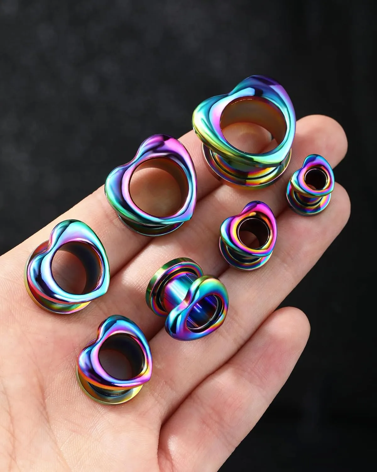 Jewseen Rainbow Heart Ear Plugs Ear Gauges Plugs and Tunnels Ear Stretchers Gauges 316L Stainless Steel Ear Expander 2g-3/4'' Piercings Earring