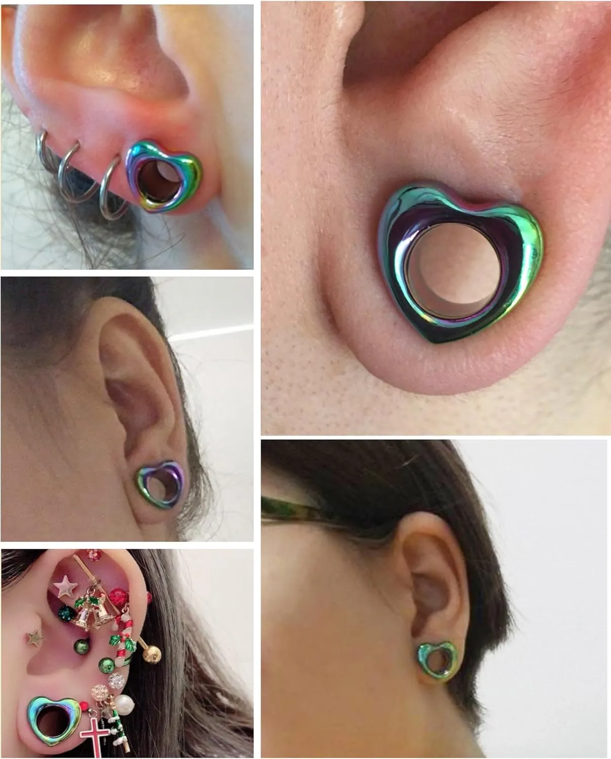 Jewseen Rainbow Heart Ear Plugs Ear Gauges Plugs and Tunnels Ear Stretchers Gauges 316L Stainless Steel Ear Expander 2g-3/4'' Piercings Earring