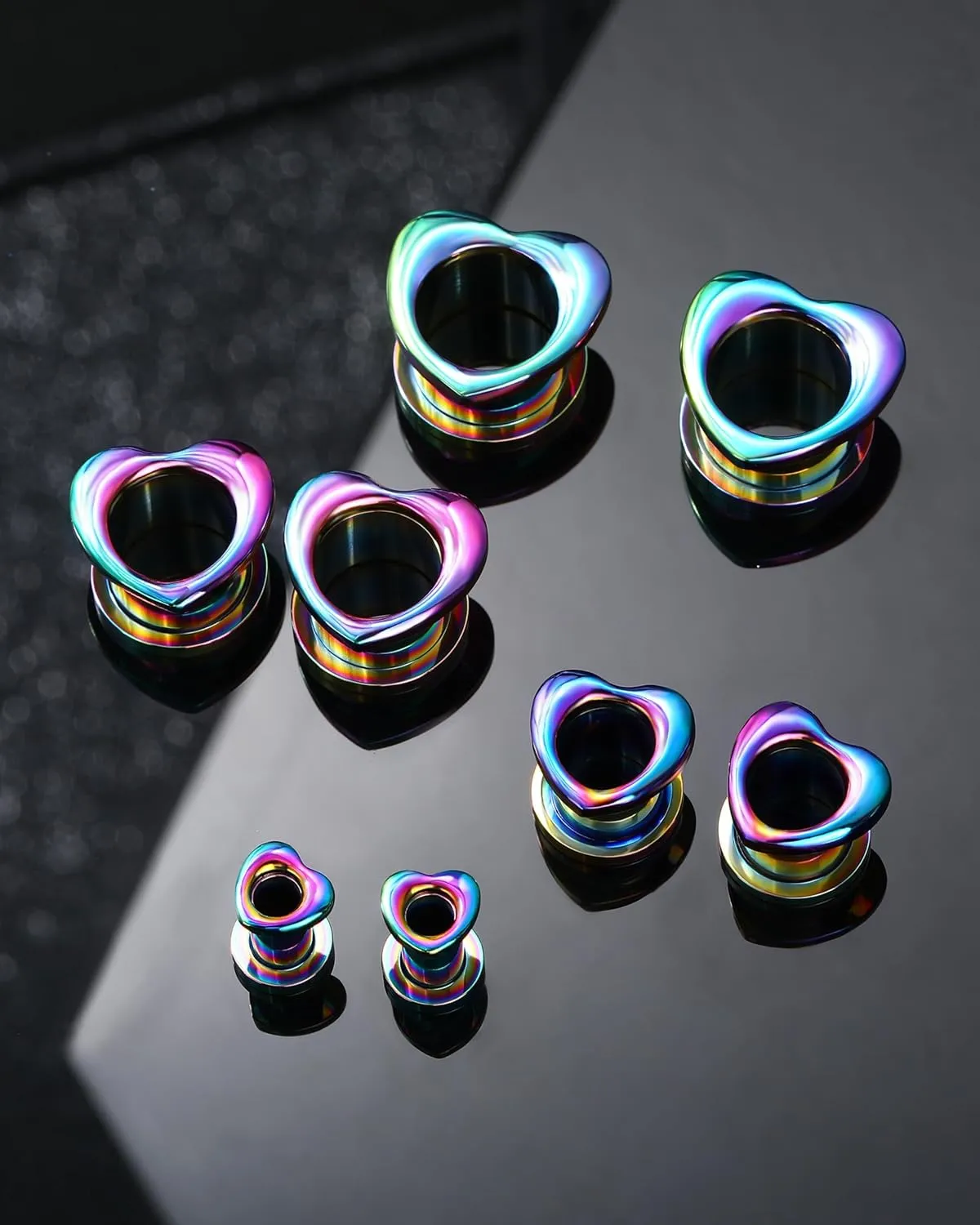 Jewseen Rainbow Heart Ear Plugs Ear Gauges Plugs and Tunnels Ear Stretchers Gauges 316L Stainless Steel Ear Expander 2g-3/4'' Piercings Earring