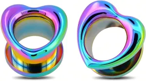 Jewseen Rainbow Heart Ear Plugs Ear Gauges Plugs and Tunnels Ear Stretchers Gauges 316L Stainless Steel Ear Expander 2g-3/4'' Piercings Earring