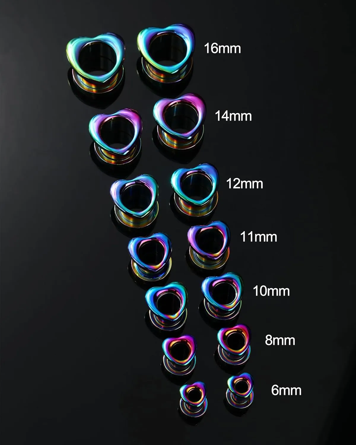 Jewseen Rainbow Heart Ear Plugs Ear Gauges Plugs and Tunnels Ear Stretchers Gauges 316L Stainless Steel Ear Expander 2g-3/4'' Piercings Earring