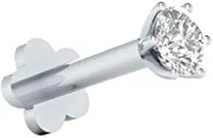 J.F 4mm Simulated Diamond 14k White Gold Plated Sterling Silver Wedding Nose Lip Labret Ring Stud Screw