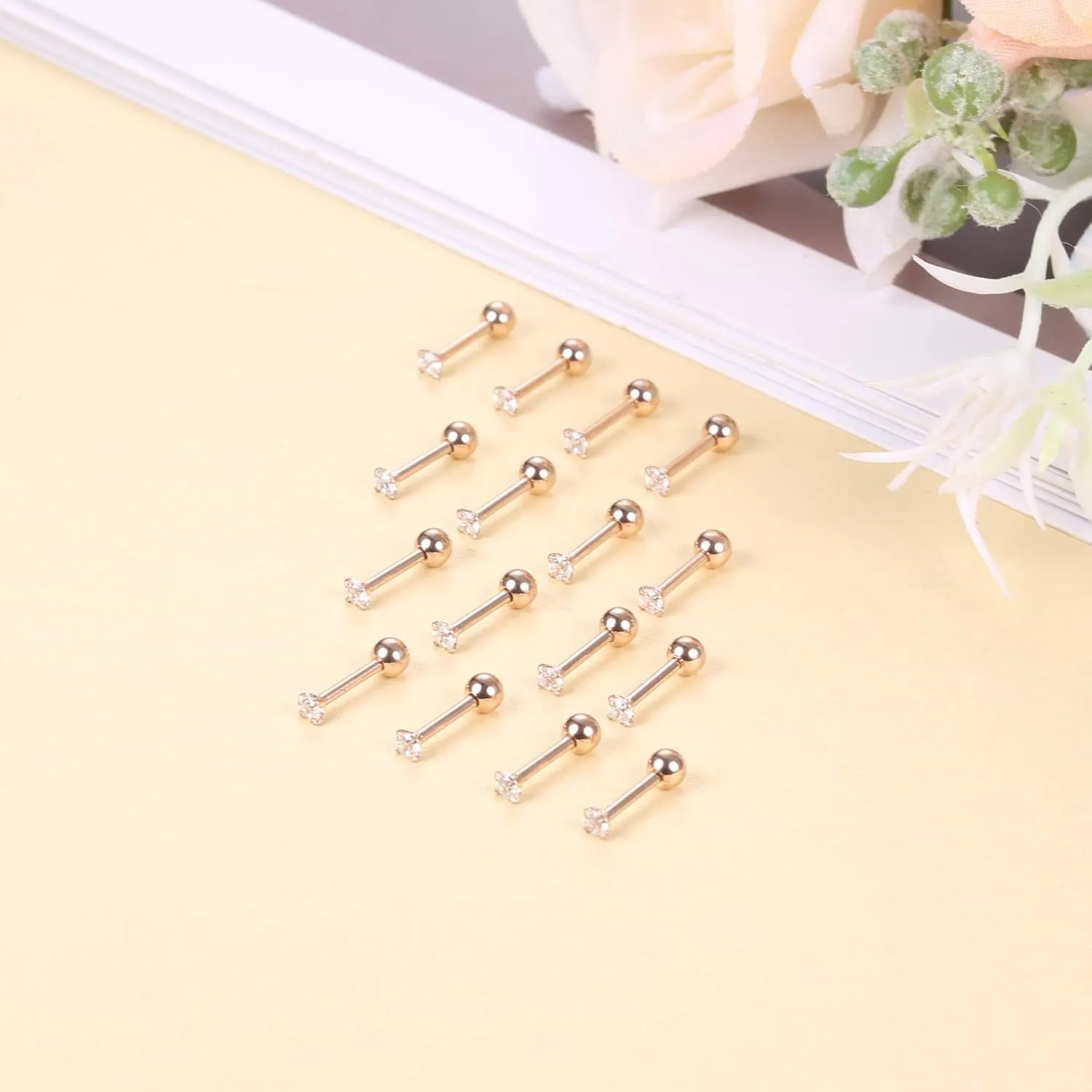 JOERICA 8 Pairs Tiny Cartilage Stud Earrings Stainless Steel Cubic Zirconia Earrings for Women Men 18G Screw Flat Back Earrings Set with 2MM CZ