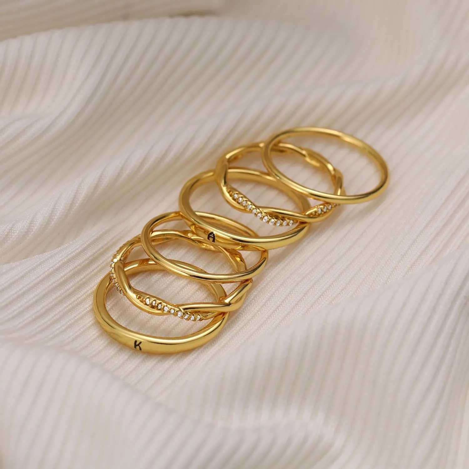 JSJOY Valentines Day Gifts for Her Initial Rings for Women Non Tarnish Signet Ring Set Stackable Letter A-Z Rings Dainty Gold Twisted Engagement Rings Birthday Wedding Gifts