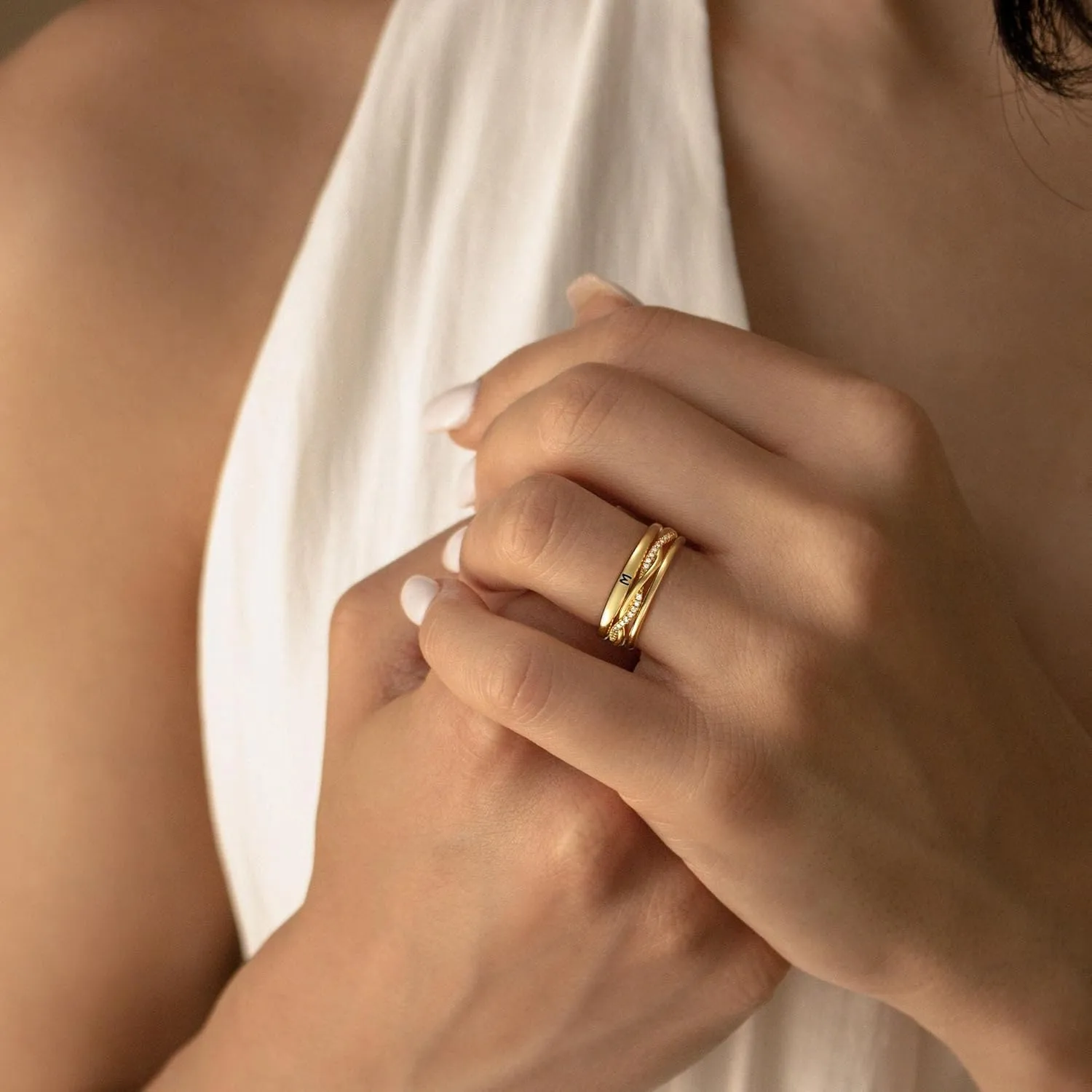 JSJOY Valentines Day Gifts for Her Initial Rings for Women Non Tarnish Signet Ring Set Stackable Letter A-Z Rings Dainty Gold Twisted Engagement Rings Birthday Wedding Gifts