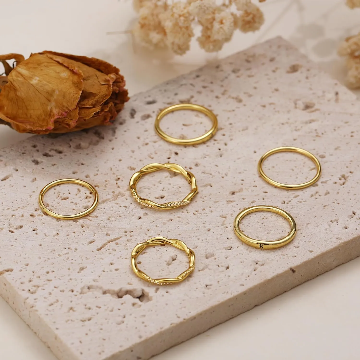 JSJOY Valentines Day Gifts for Her Initial Rings for Women Non Tarnish Signet Ring Set Stackable Letter A-Z Rings Dainty Gold Twisted Engagement Rings Birthday Wedding Gifts
