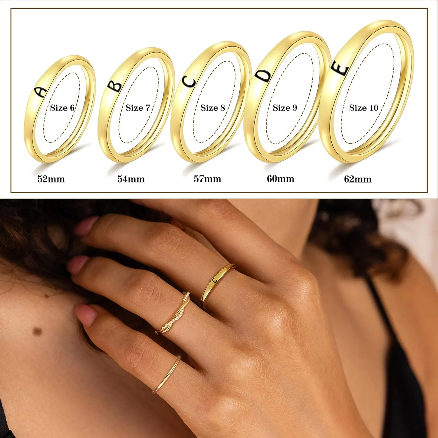 JSJOY Valentines Day Gifts for Her Initial Rings for Women Non Tarnish Signet Ring Set Stackable Letter A-Z Rings Dainty Gold Twisted Engagement Rings Birthday Wedding Gifts