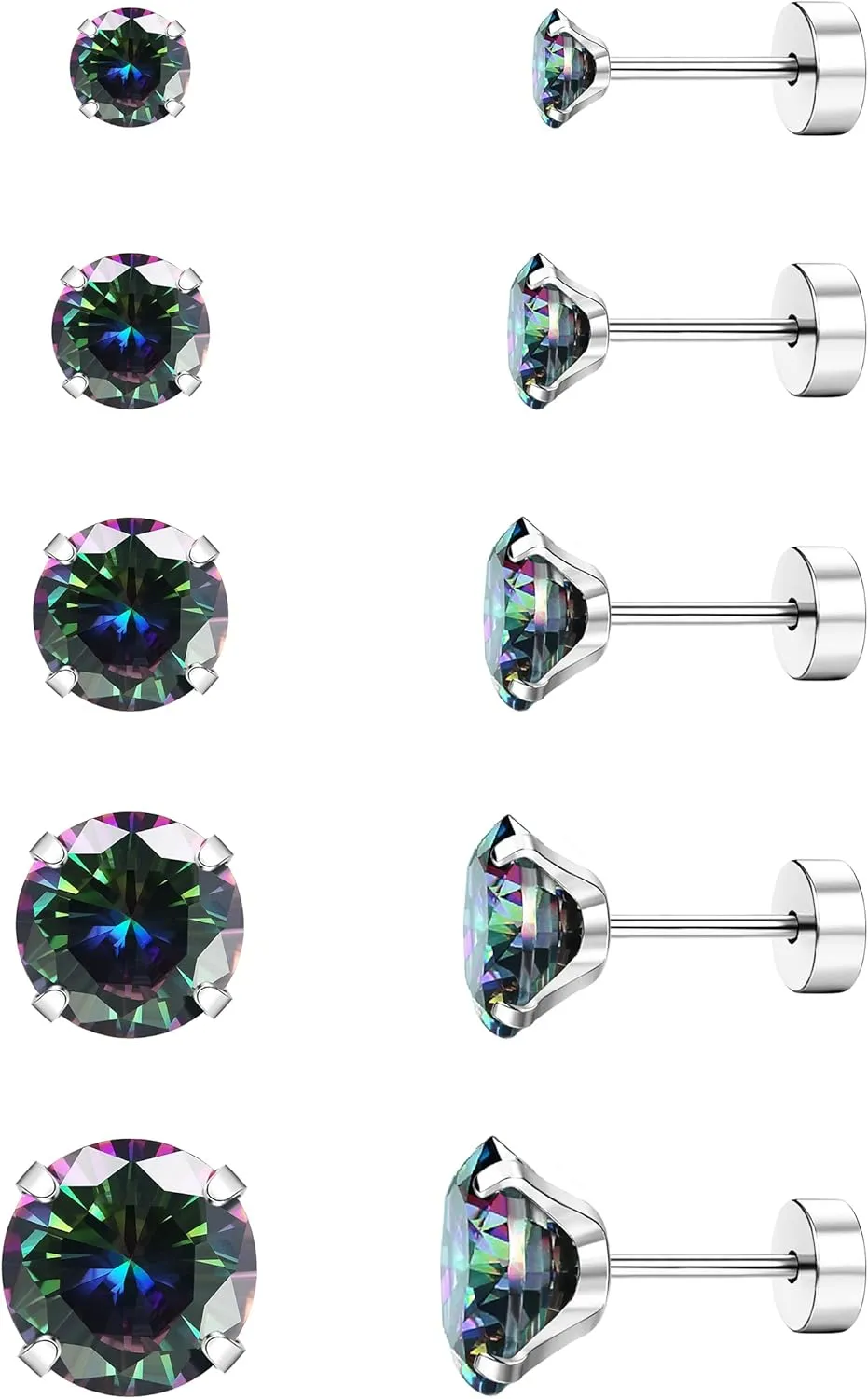 Jstyle Screw Back Stud Earrings Set 20G Titanium Steel Cartilage Piercing Jewelry for Women Men Sensitive Ears CZ Tragus Helix Flat Back Earrings Stud