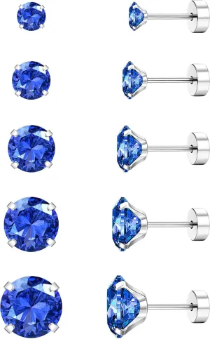 Jstyle Screw Back Stud Earrings Set 20G Titanium Steel Cartilage Piercing Jewelry for Women Men Sensitive Ears CZ Tragus Helix Flat Back Earrings Stud