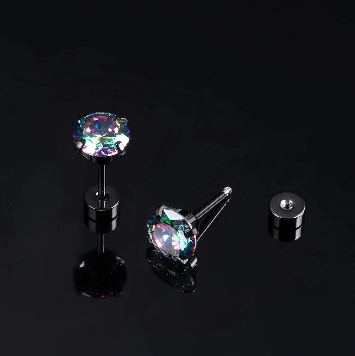 Jstyle Screw Back Stud Earrings Set 20G Titanium Steel Cartilage Piercing Jewelry for Women Men Sensitive Ears CZ Tragus Helix Flat Back Earrings Stud