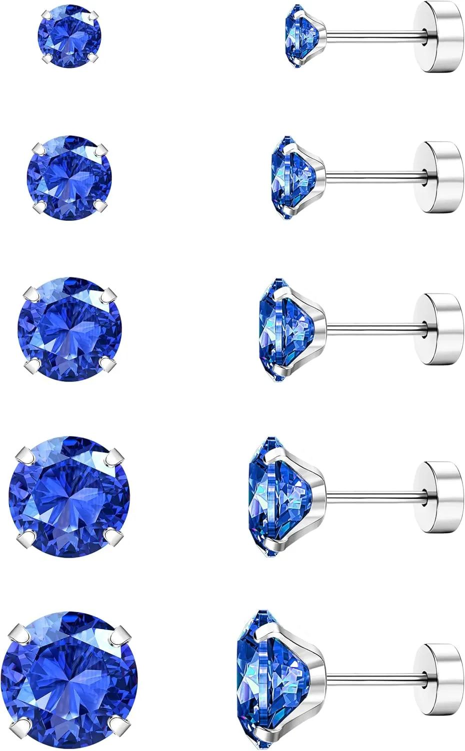 Jstyle Screw Back Stud Earrings Set 20G Titanium Steel Cartilage Piercing Jewelry for Women Men Sensitive Ears CZ Tragus Helix Flat Back Earrings Stud