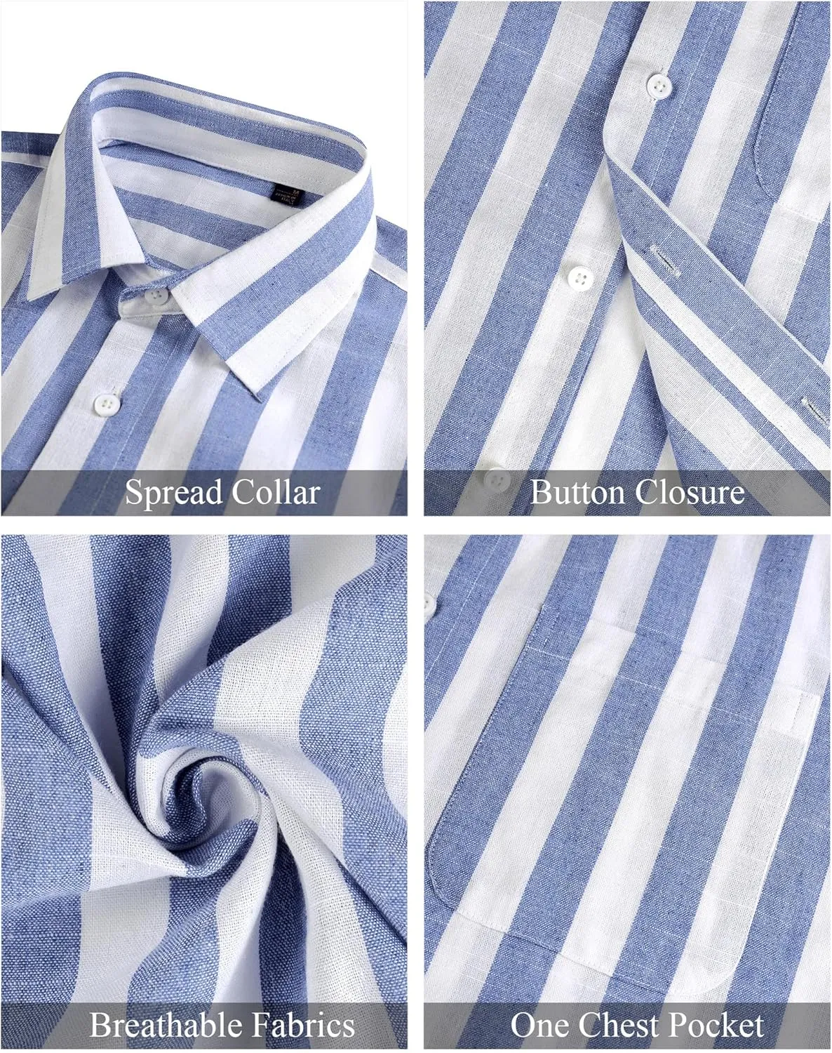 J.VER Men's Linen Shirts Short Sleeve Casual Striped Button Down Shirt for Summer Beach Yoga