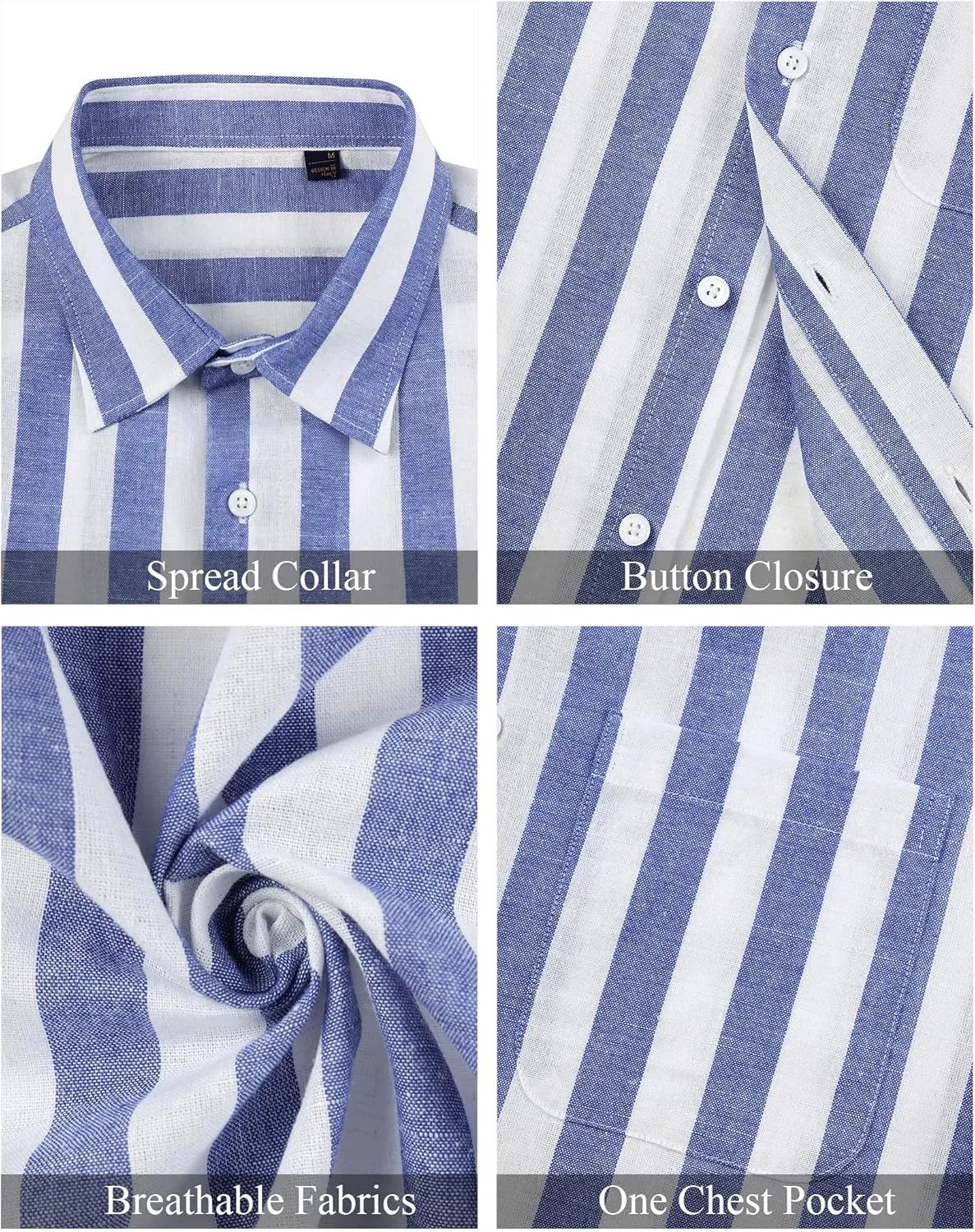 J.VER Men's Linen Shirts Short Sleeve Casual Striped Button Down Shirt for Summer Beach Yoga