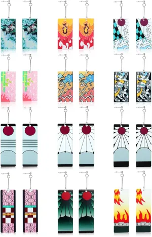 KAERUN 12 Pairs Women's Tanjiro Earrings Anime Demon Slayer Earrings Cosplay Fashion Double-sided Acrylic Alloy Resin Earrings