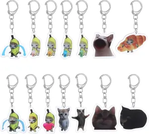 Kawaii Banana Cat Keychain Funny Cat Charm Keyrings for Backpacks Handbags Adults, Women's Keyrings and Car accessories