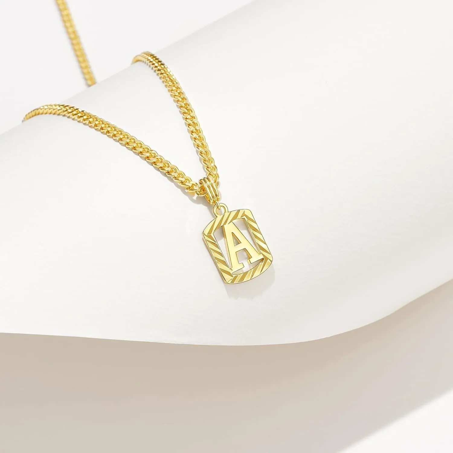 KELORIS PATH Gold Initial Necklace for Women Men, 14K Gold Plated Square Letter Pendant Charm Necklace Cuban Chain Capital Alphabets from A-Z Jewelry