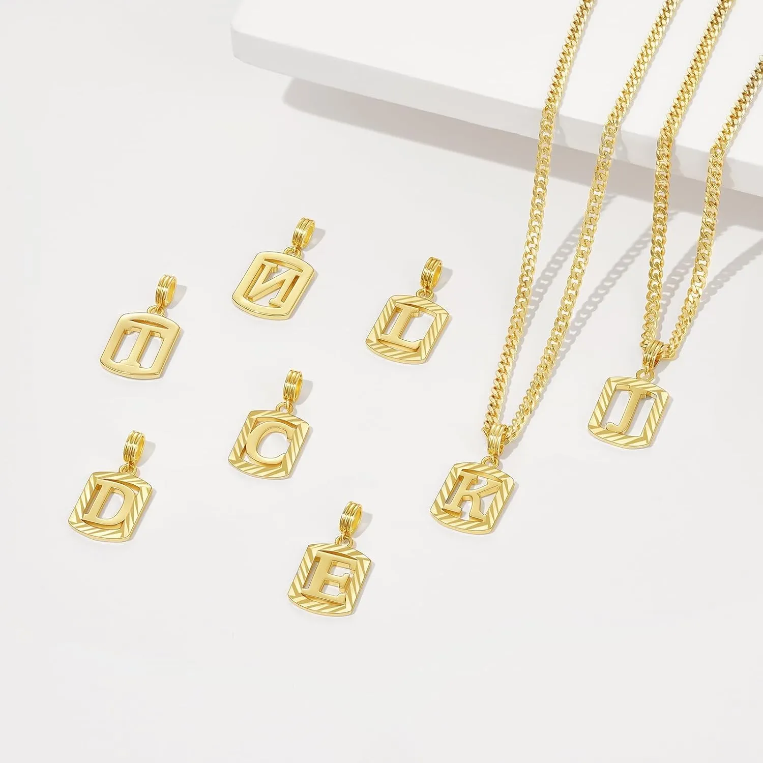 KELORIS PATH Gold Initial Necklace for Women Men, 14K Gold Plated Square Letter Pendant Charm Necklace Cuban Chain Capital Alphabets from A-Z Jewelry
