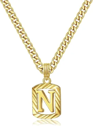 KELORIS PATH Gold Initial Necklace for Women Men, 14K Gold Plated Square Letter Pendant Charm Necklace Cuban Chain Capital Alphabets from A-Z Jewelry