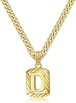 KELORIS PATH Gold Initial Necklace for Women Men, 14K Gold Plated Square Letter Pendant Charm Necklace Cuban Chain Capital Alphabets from A-Z Jewelry
