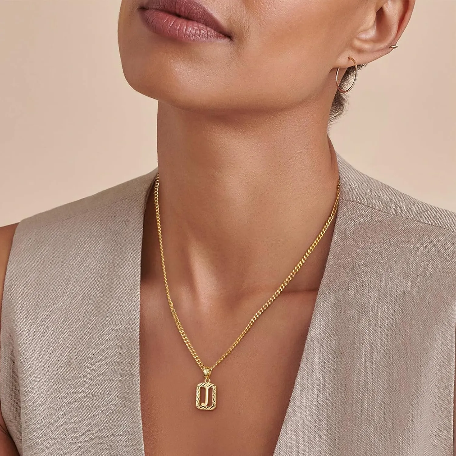 KELORIS PATH Gold Initial Necklace for Women Men, 14K Gold Plated Square Letter Pendant Charm Necklace Cuban Chain Capital Alphabets from A-Z Jewelry