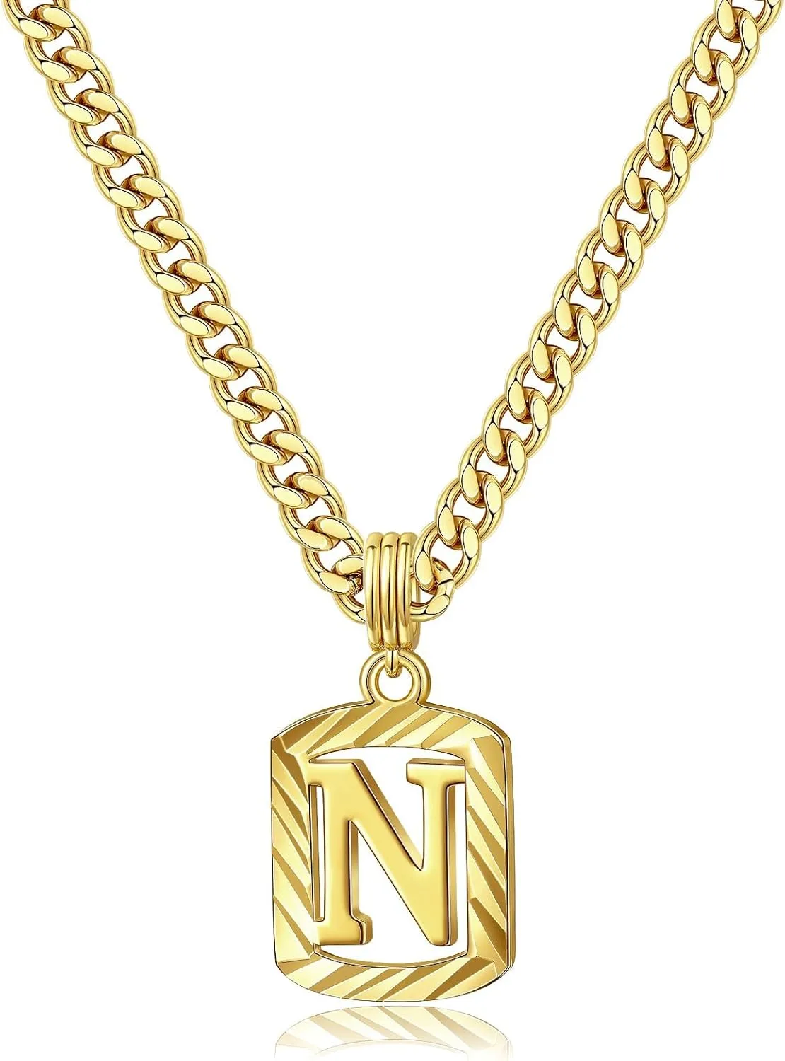 KELORIS PATH Gold Initial Necklace for Women Men, 14K Gold Plated Square Letter Pendant Charm Necklace Cuban Chain Capital Alphabets from A-Z Jewelry