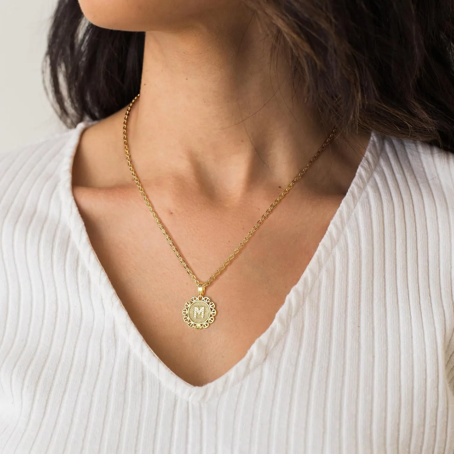 KELORIS PATH Initial Necklace for Women, 14K Gold Plated Round Letter Pendant Necklace Capital A-Z Trendy Monogram Jewelry