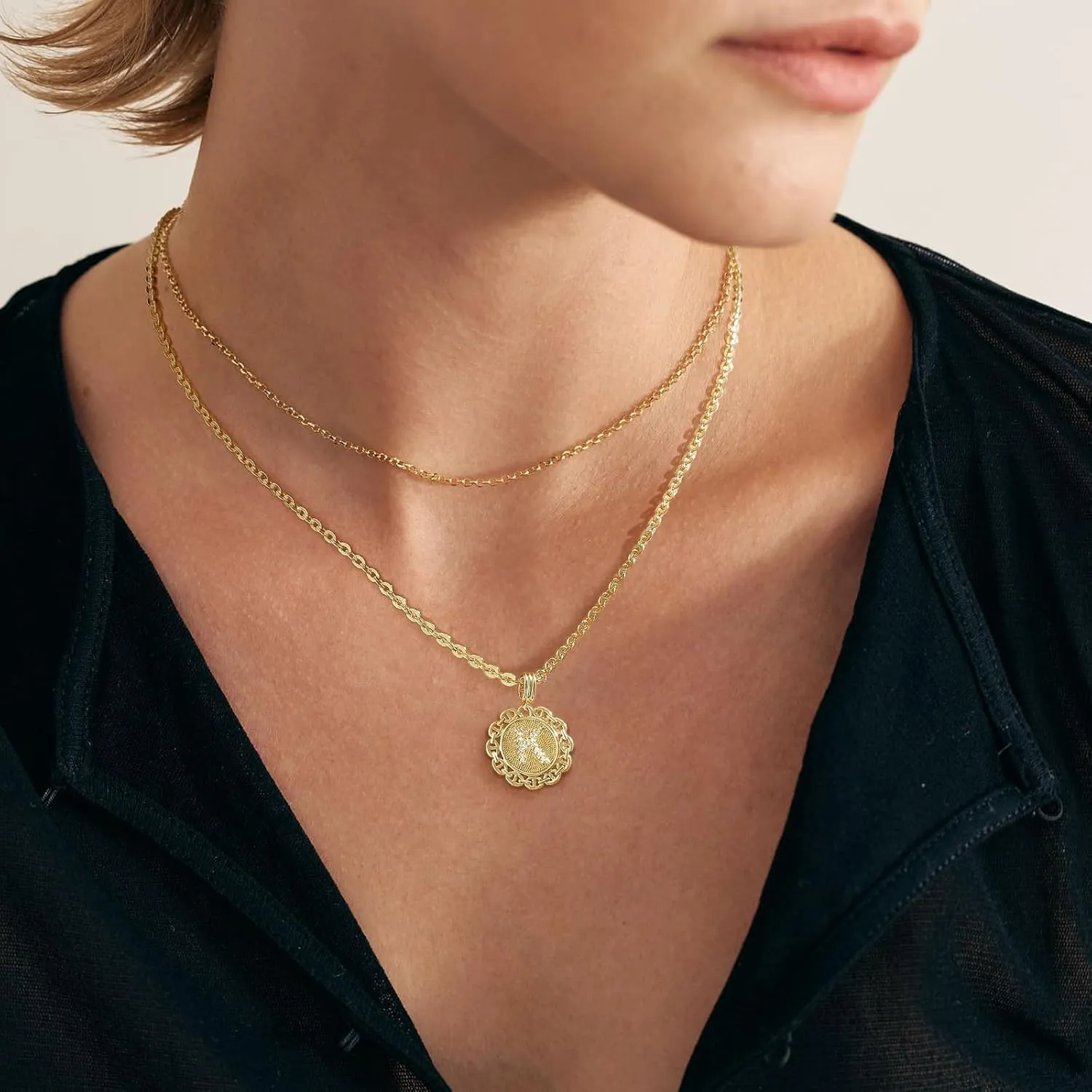 KELORIS PATH Initial Necklace for Women, 14K Gold Plated Round Letter Pendant Necklace Capital A-Z Trendy Monogram Jewelry