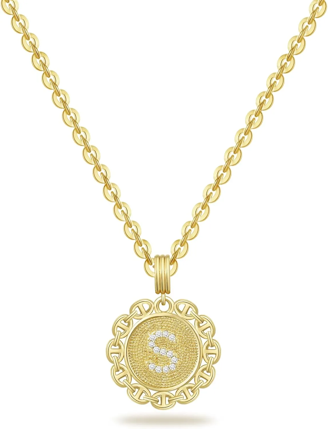 KELORIS PATH Initial Necklace for Women, 14K Gold Plated Round Letter Pendant Necklace Capital A-Z Trendy Monogram Jewelry