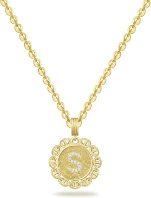KELORIS PATH Initial Necklace for Women, 14K Gold Plated Round Letter Pendant Necklace Capital A-Z Trendy Monogram Jewelry
