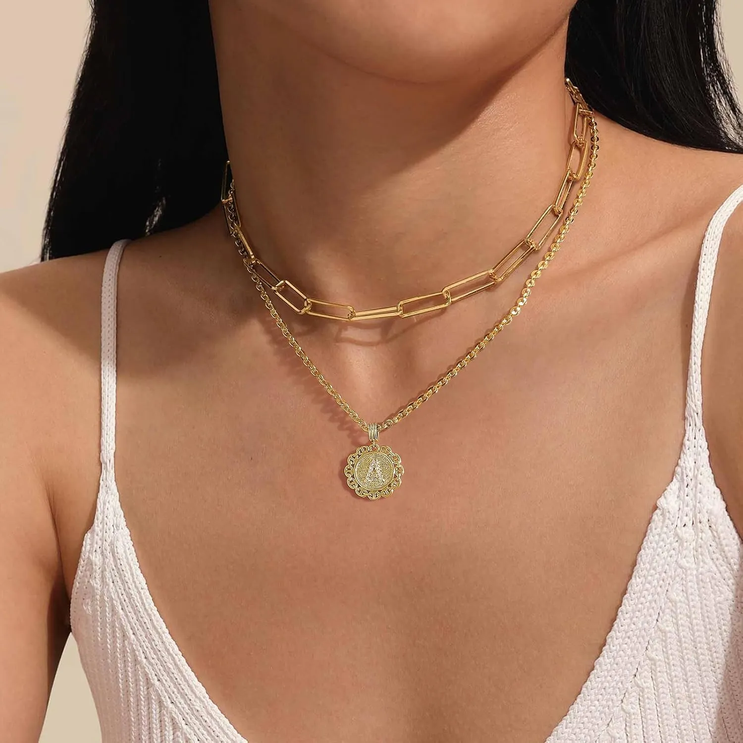 KELORIS PATH Initial Necklace for Women, 14K Gold Plated Round Letter Pendant Necklace Capital A-Z Trendy Monogram Jewelry