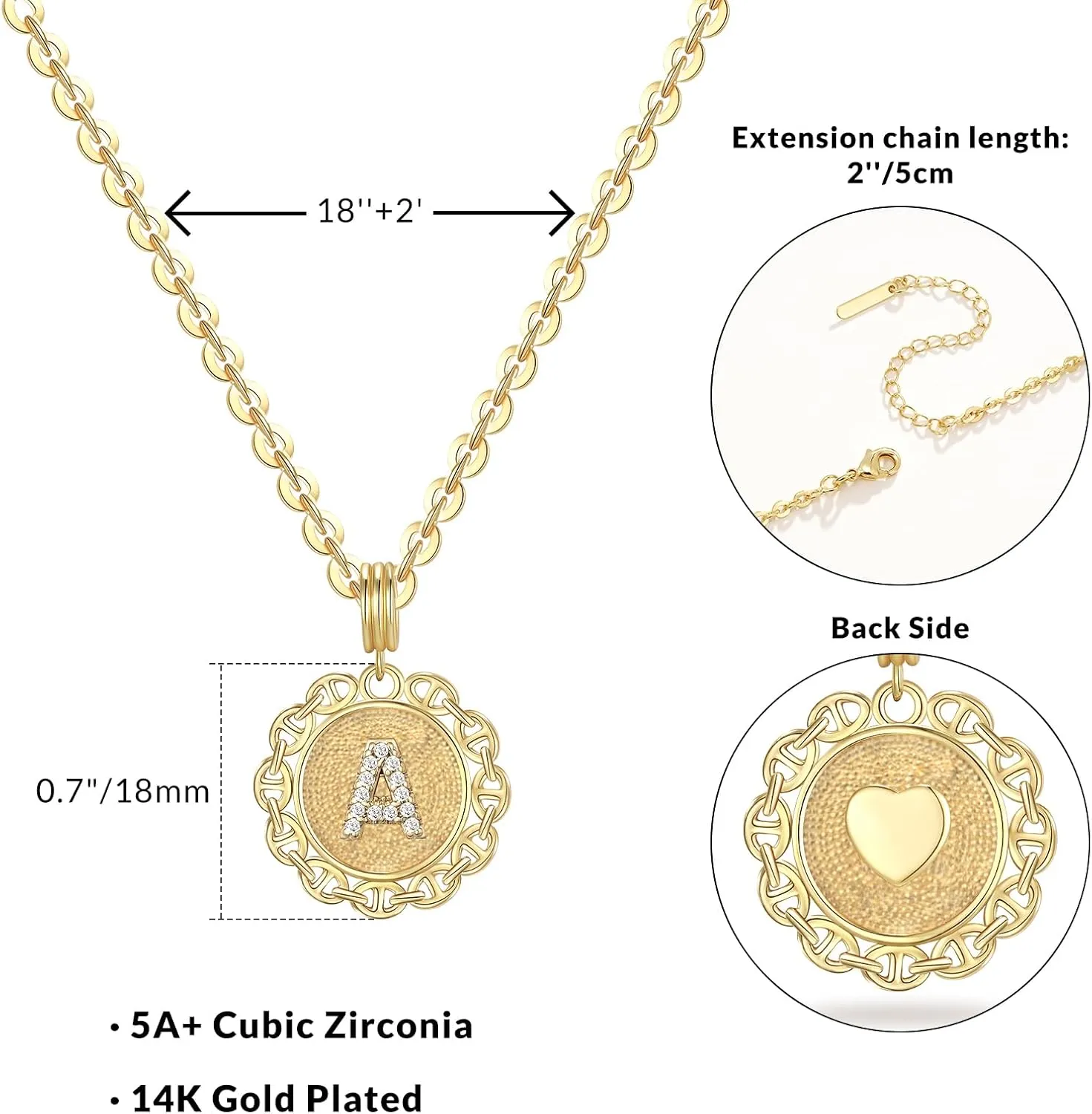 KELORIS PATH Initial Necklace for Women, 14K Gold Plated Round Letter Pendant Necklace Capital A-Z Trendy Monogram Jewelry