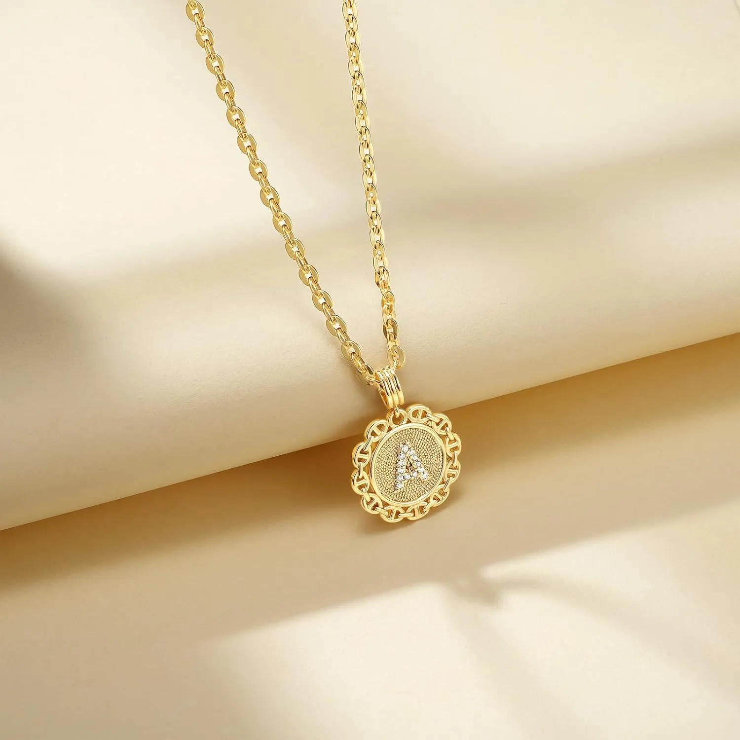 KELORIS PATH Initial Necklace for Women, 14K Gold Plated Round Letter Pendant Necklace Capital A-Z Trendy Monogram Jewelry