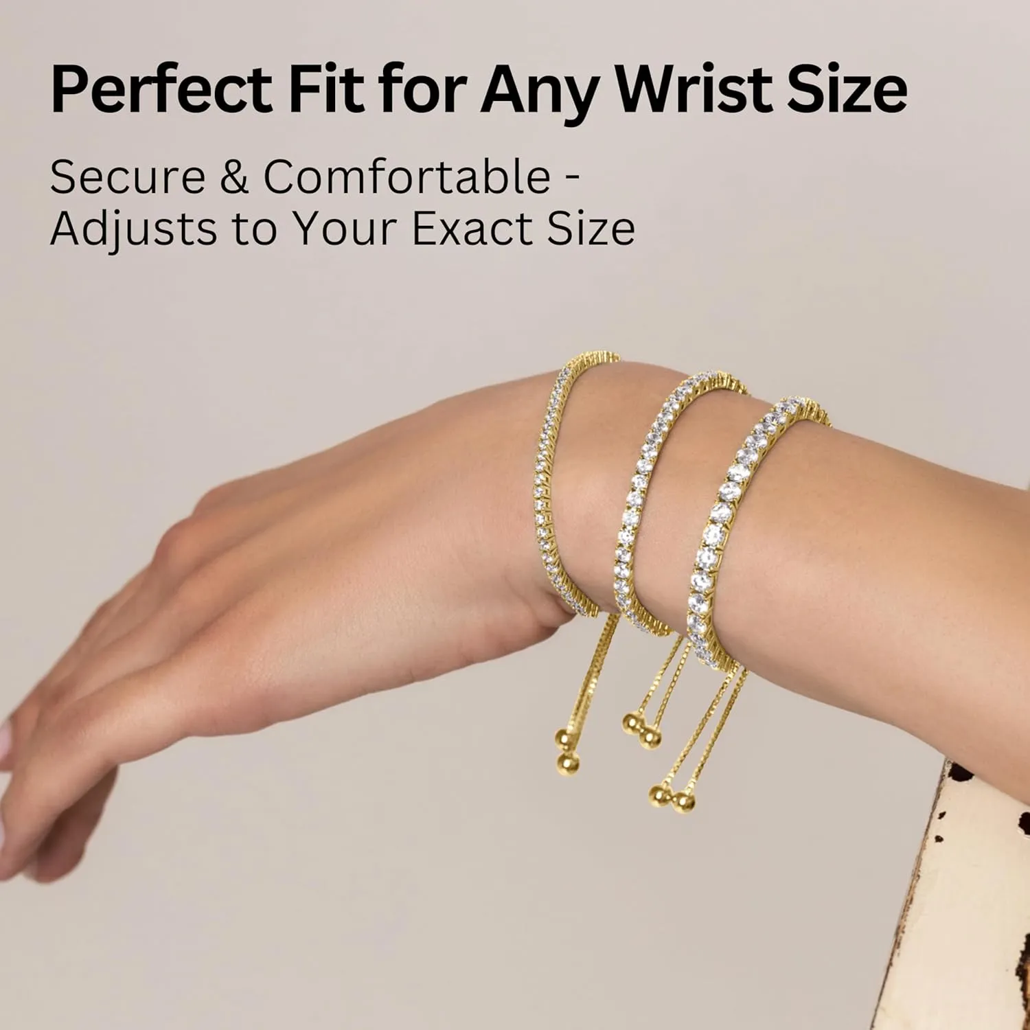 KISPER Adjustable Tennis Bracelet for Women - 18K White Gold or Gold Plated Round Cut AAAAA CZ, 2mm/3mm/4mm Dainty Cubic Zirconia Bracelet, Elegant Gift