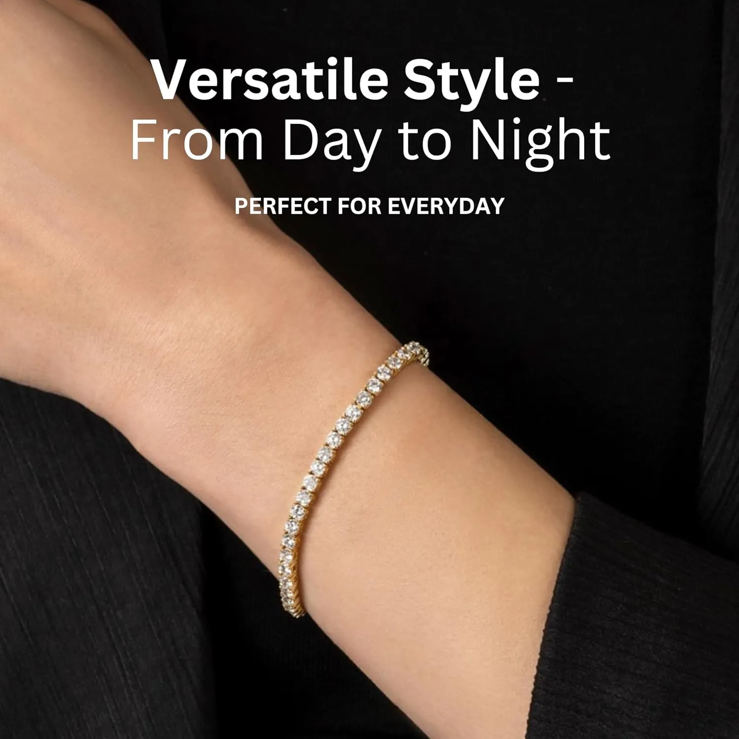 KISPER Adjustable Tennis Bracelet for Women - 18K White Gold or Gold Plated Round Cut AAAAA CZ, 2mm/3mm/4mm Dainty Cubic Zirconia Bracelet, Elegant Gift