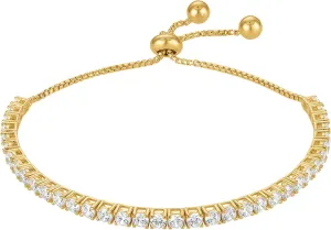 KISPER Adjustable Tennis Bracelet for Women - 18K White Gold or Gold Plated Round Cut AAAAA CZ, 2mm/3mm/4mm Dainty Cubic Zirconia Bracelet, Elegant Gift