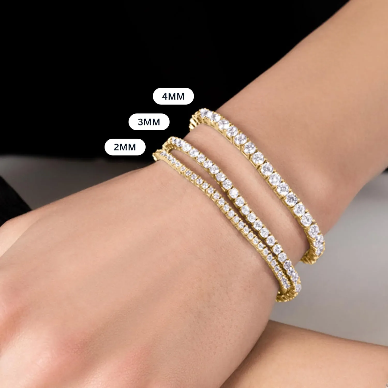 KISPER Adjustable Tennis Bracelet for Women - 18K White Gold or Gold Plated Round Cut AAAAA CZ, 2mm/3mm/4mm Dainty Cubic Zirconia Bracelet, Elegant Gift