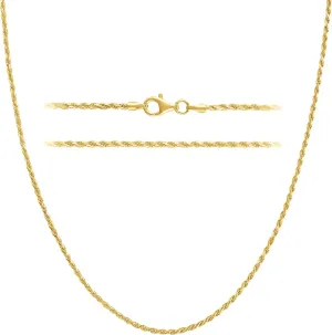 KISPER Solid 18K Gold Over 925 Sterling Silver Italian Diamond-Cut 1.5mm Braided Rope Chain Necklace - for Men & Women with Lobster Clasp - Made in Italy
