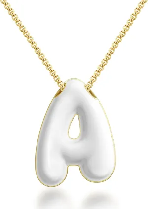 KissYan Bubble Letter Necklace, 14K Gold Plated Enamel Initial Pendant Box Chain Necklace Dainty Alphabet Jewelry for Women