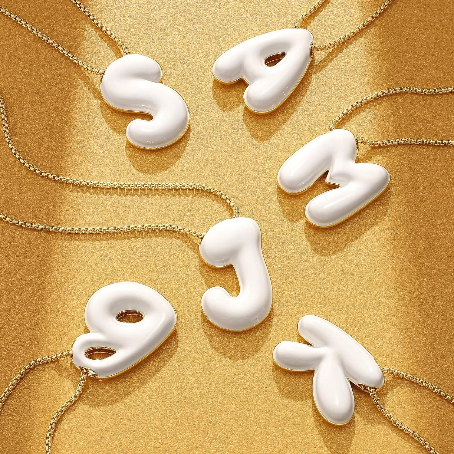 KissYan Bubble Letter Necklace, 14K Gold Plated Enamel Initial Pendant Box Chain Necklace Dainty Alphabet Jewelry for Women