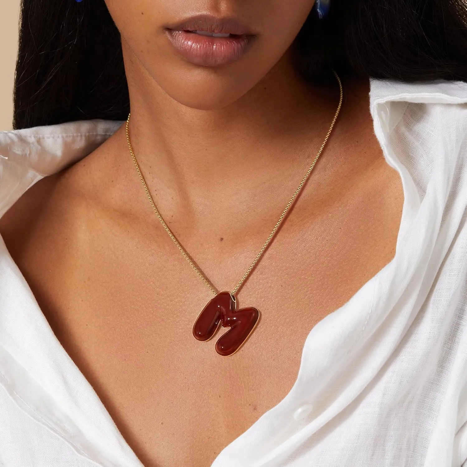KissYan Bubble Letter Necklace, 14K Gold Plated Enamel Initial Pendant Box Chain Necklace Dainty Alphabet Jewelry for Women
