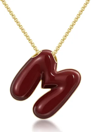 KissYan Bubble Letter Necklace, 14K Gold Plated Enamel Initial Pendant Box Chain Necklace Dainty Alphabet Jewelry for Women