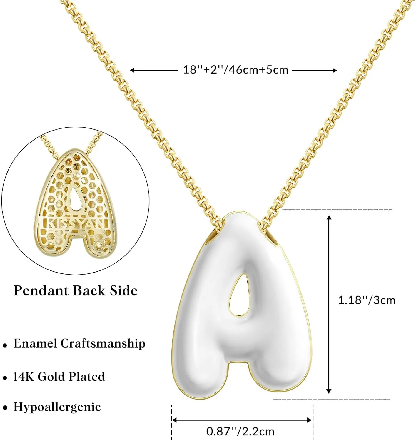 KissYan Bubble Letter Necklace, 14K Gold Plated Enamel Initial Pendant Box Chain Necklace Dainty Alphabet Jewelry for Women