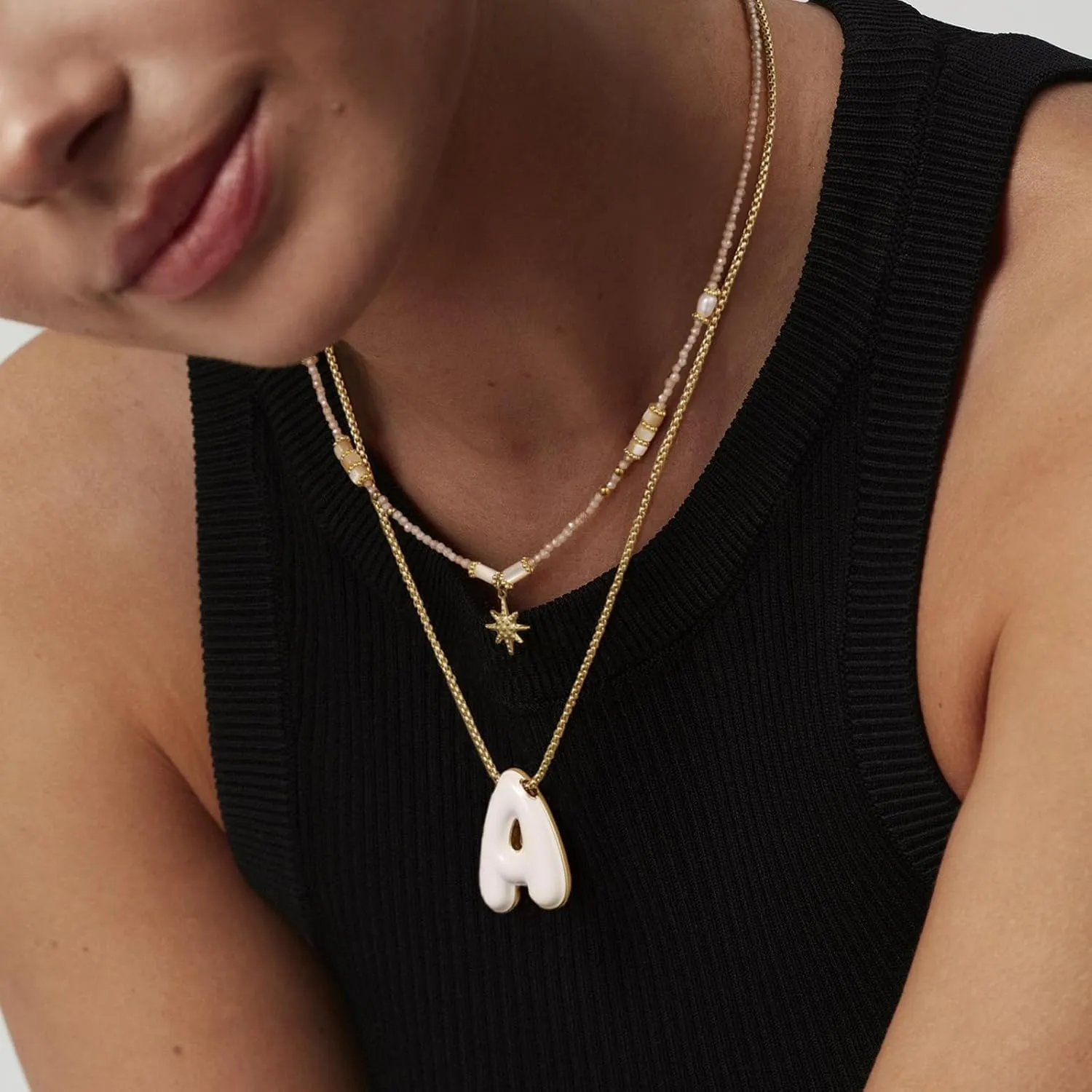 KissYan Bubble Letter Necklace, 14K Gold Plated Enamel Initial Pendant Box Chain Necklace Dainty Alphabet Jewelry for Women