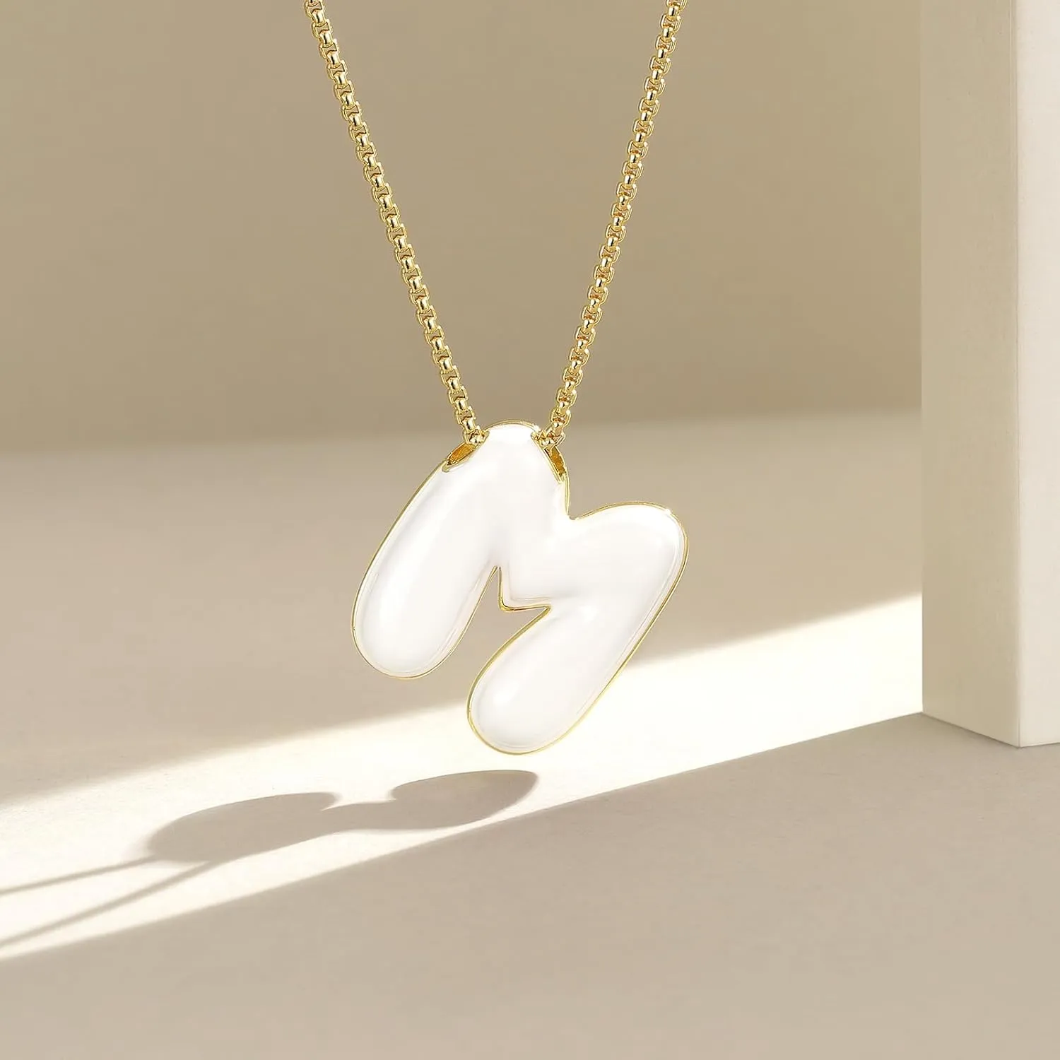KissYan Bubble Letter Necklace, 14K Gold Plated Enamel Initial Pendant Box Chain Necklace Dainty Alphabet Jewelry for Women