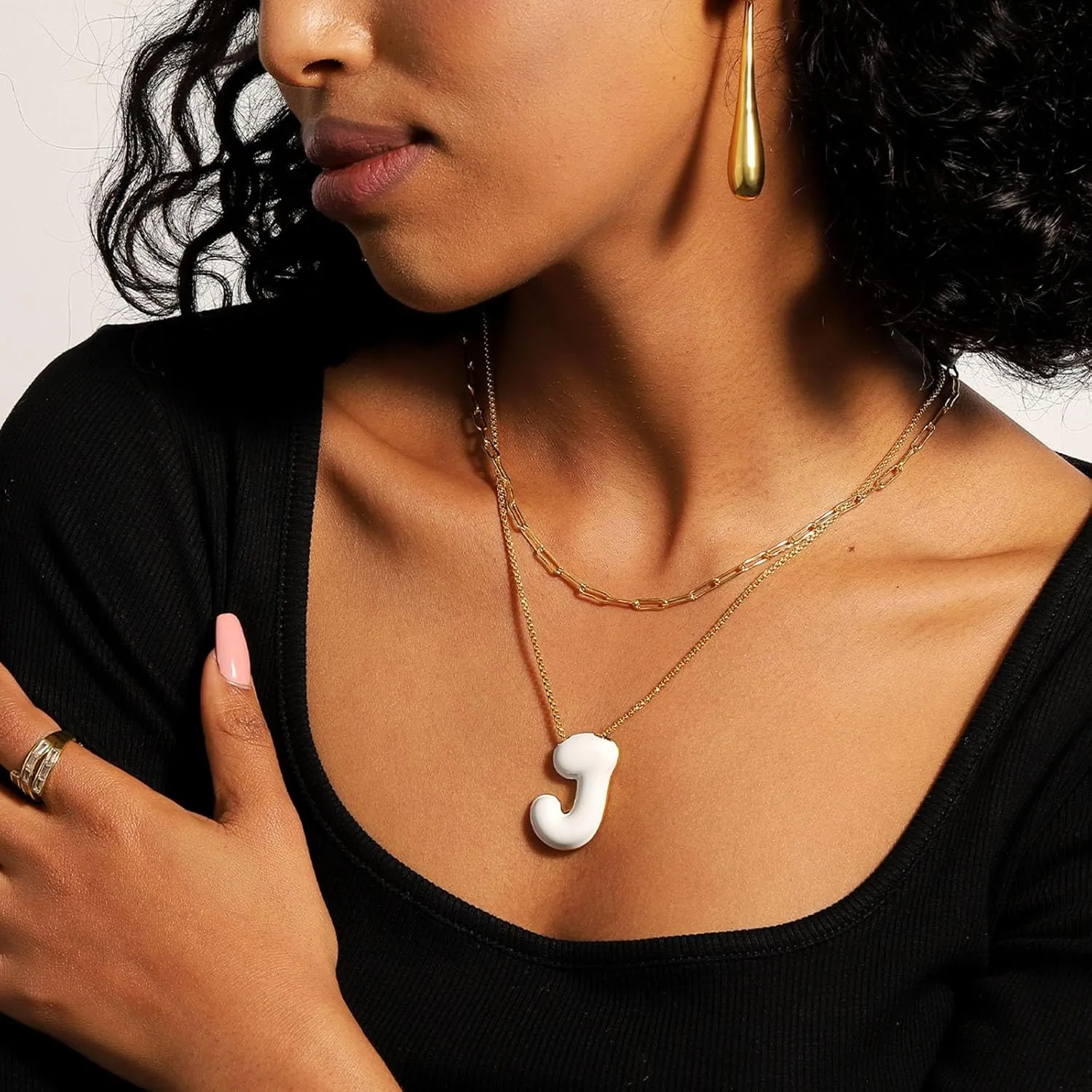 KissYan Bubble Letter Necklace, 14K Gold Plated Enamel Initial Pendant Box Chain Necklace Dainty Alphabet Jewelry for Women