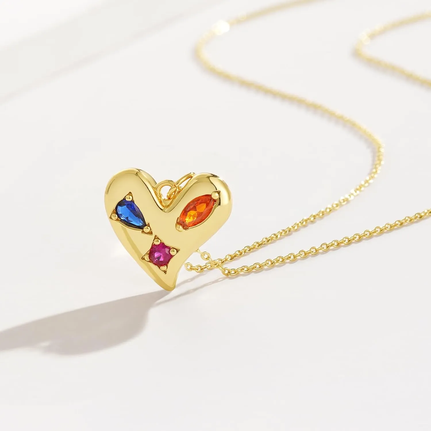 KissYan Gold Heart Necklace, 14k Gold Plated Cubic Zirconia Pendant Necklace Cute Dainty Jewelry Gift for Women
