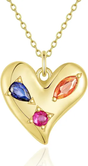 KissYan Gold Heart Necklace, 14k Gold Plated Cubic Zirconia Pendant Necklace Cute Dainty Jewelry Gift for Women